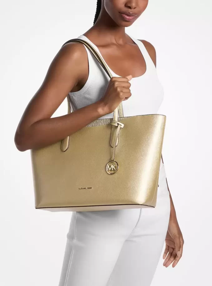Arden Large Metallic Top-Zip Tote Bag Arden Large Metallic Top-Zip Tote Bag