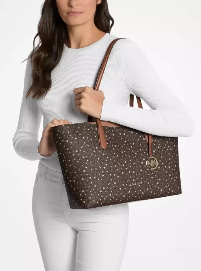 Arden Large Printed Signature Logo Top-Zip Tote Bag Arden Large Printed Signature Logo Top-Zip Tote Bag