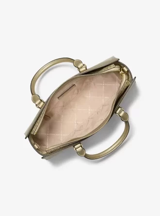 Arden Metallic Top-Zip Satchel