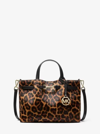 Carson Small Leopard Print Calf Hair Satchel
