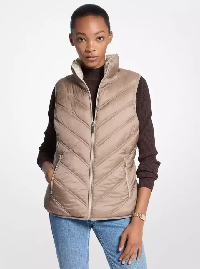 Chevron Quilted Logo Print and Nylon Packable Vest