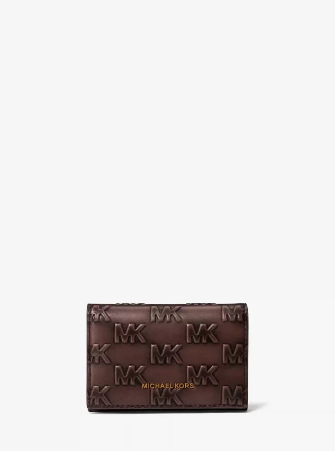 Colby Logo Embossed Burnished Leather Card Case