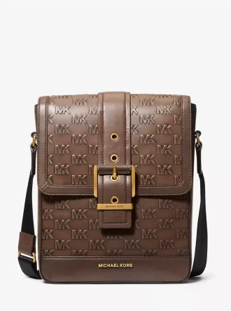 Colby Logo Embossed Burnished Leather Messenger Bag