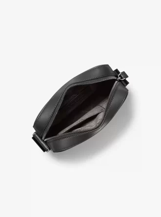 Cooper Logo Embossed Pebbled Leather Messenger Bag