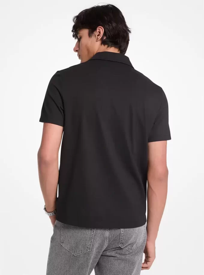 Cotton Blend Piqué Zip-Up Polo Shirt Cotton Blend Piqué Zip-Up Polo Shirt