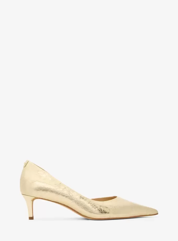 Elyse Crackled Metallic Leather Kitten Pump