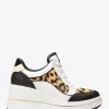 Emmy Leather and Leopard Print Calf Hair Wedge Trainer