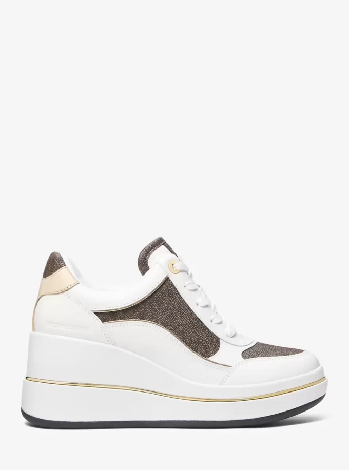 Emmy Signature Logo and Leather Wedge Trainer
