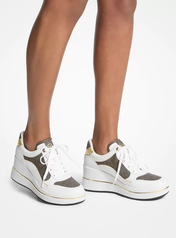 Emmy Signature Logo and Leather Wedge Trainer