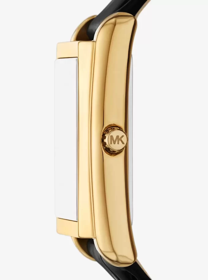 Essex Gold-Tone and Crocodile Embossed Leather Watch