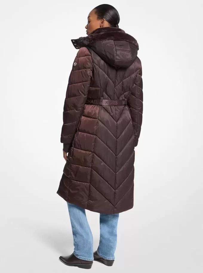Faux Fur Trim Belted Puffer Coat