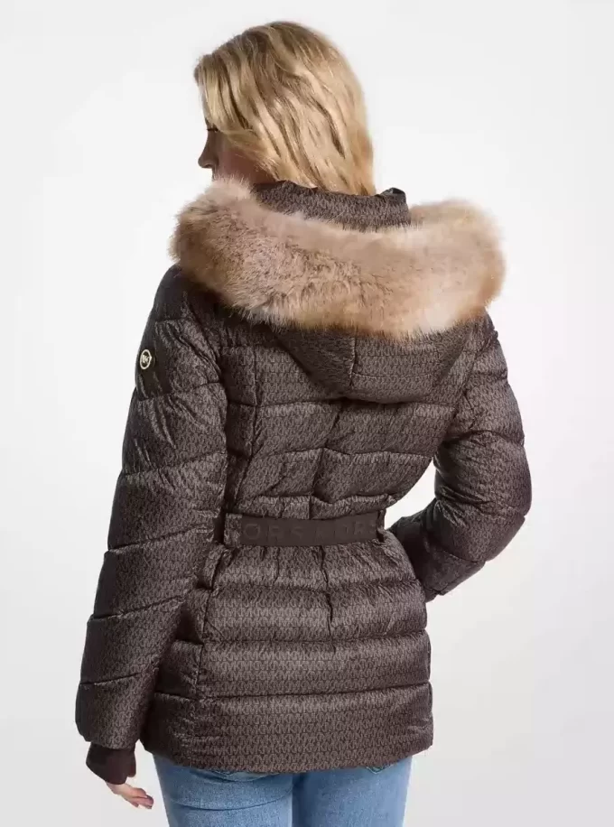 Faux Fur Trim Belted Puffer Jacket