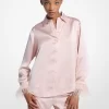 Feather Trim Satin Pajama Shirt