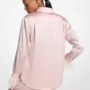 Feather Trim Satin Pajama Shirt