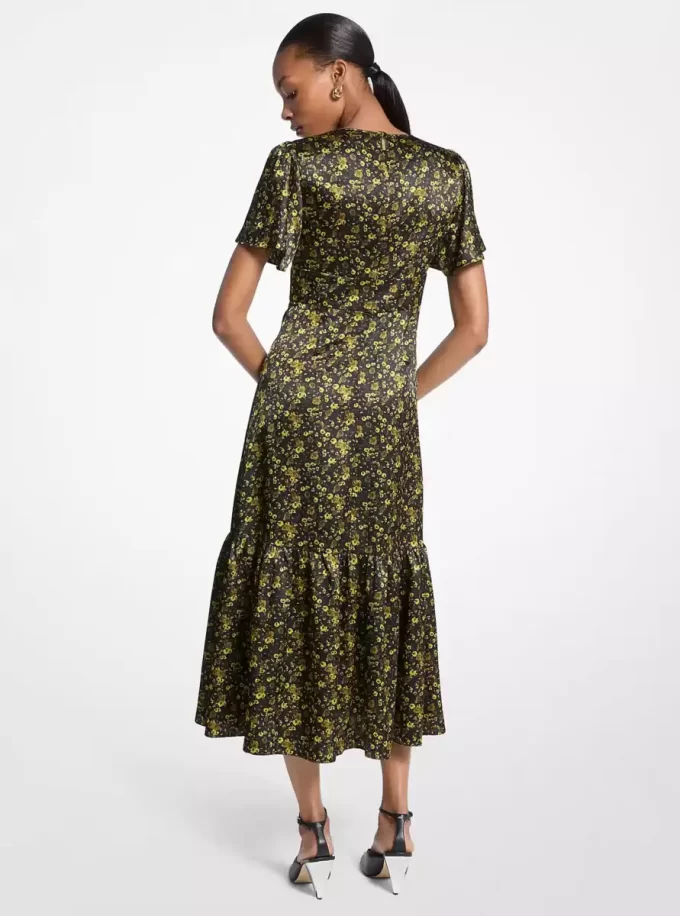 Floral Hammered Satin Midi Dress