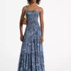 Floral Print Georgette Smocked Tiered Dress