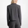 Frayed Stretch Tropical Wool Cropped Blazer