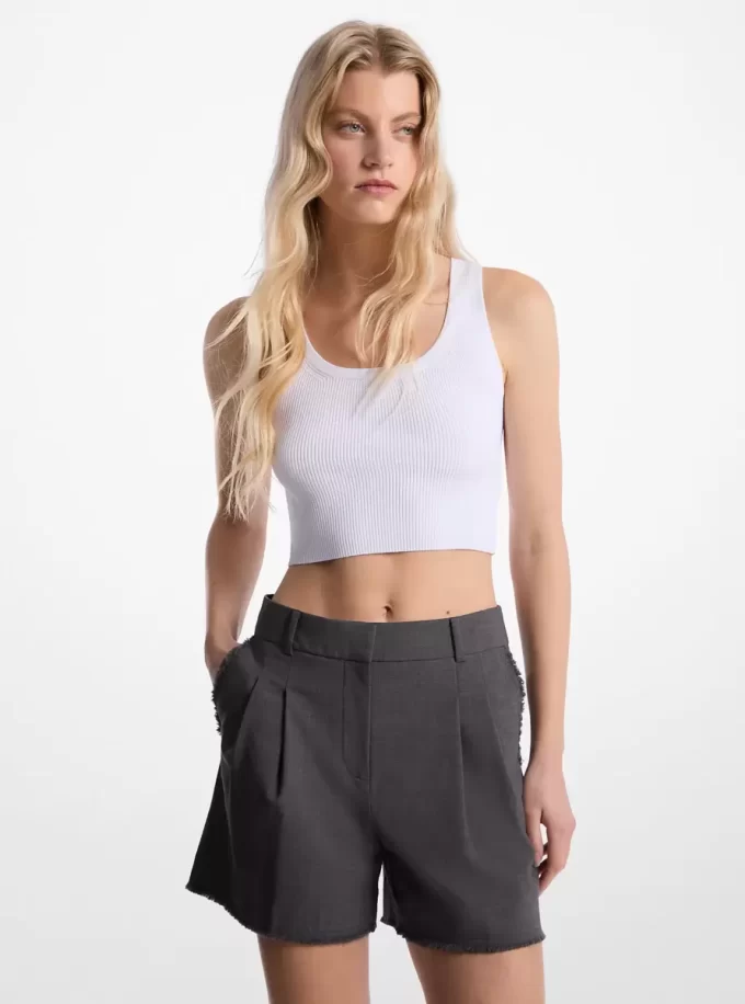 Frayed Stretch Wool Pleated Shorts Frayed Stretch Wool Pleated Shorts
