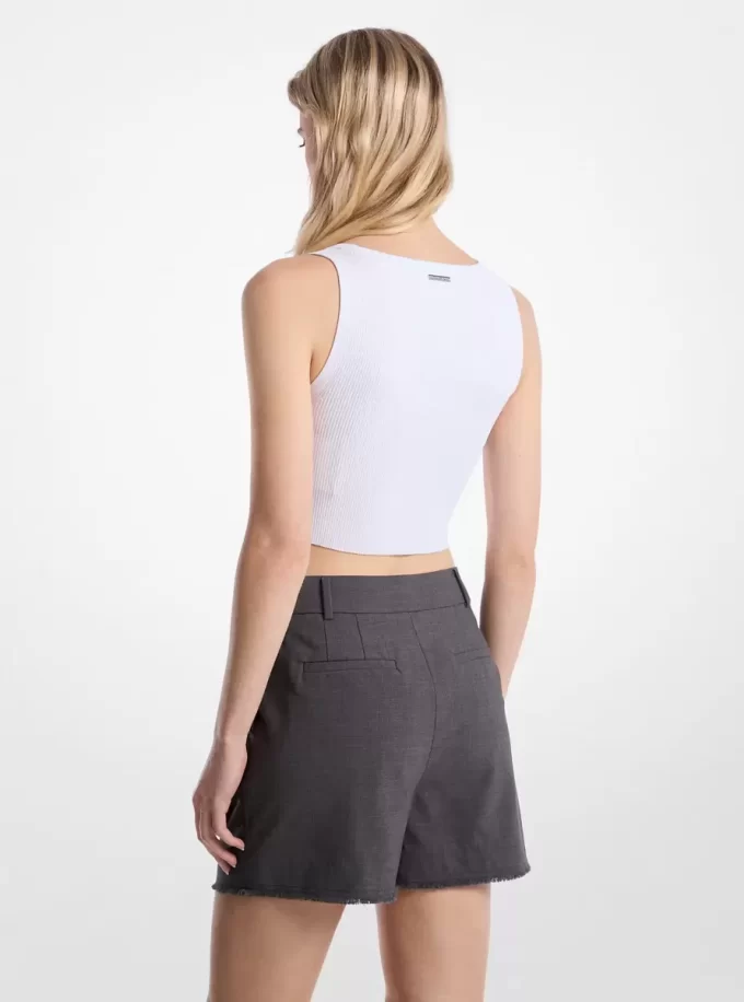 Frayed Stretch Wool Pleated Shorts Frayed Stretch Wool Pleated Shorts