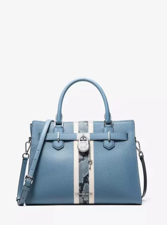 Hamilton Medium Leather and Snake Embossed Stripe Satchel