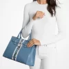 Hamilton Medium Leather and Snake Embossed Stripe Satchel