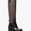 Houston Signature Logo and Leather Block Heel Boot
