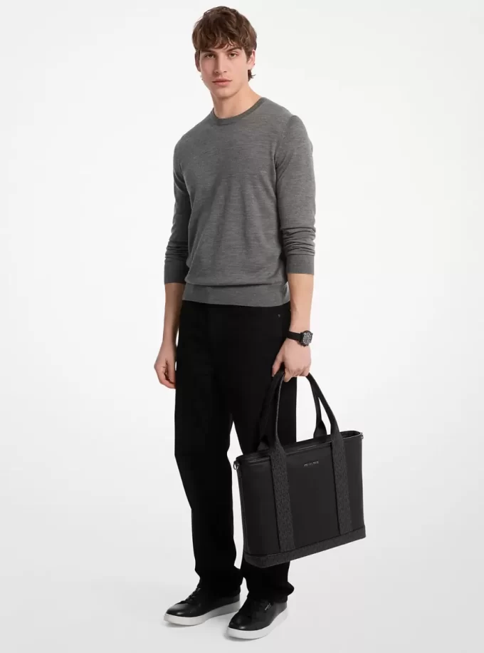 Hudson Leather and Signature Logo Work Tote Bag Hudson Leather and Signature Logo Work Tote Bag