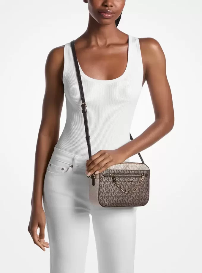 Jet Set Large Metallic Signature Logo Crossbody Bag