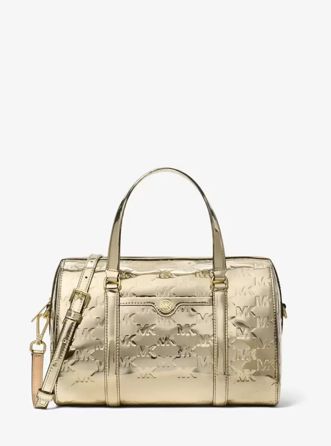 Jet Set Medium Metallic Logo Debossed Satchel Jet Set Medium Metallic Logo Debossed Satchel