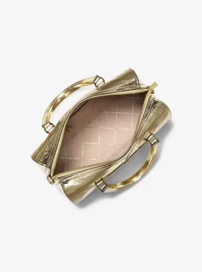 Jet Set Medium Metallic Logo Debossed Satchel Jet Set Medium Metallic Logo Debossed Satchel