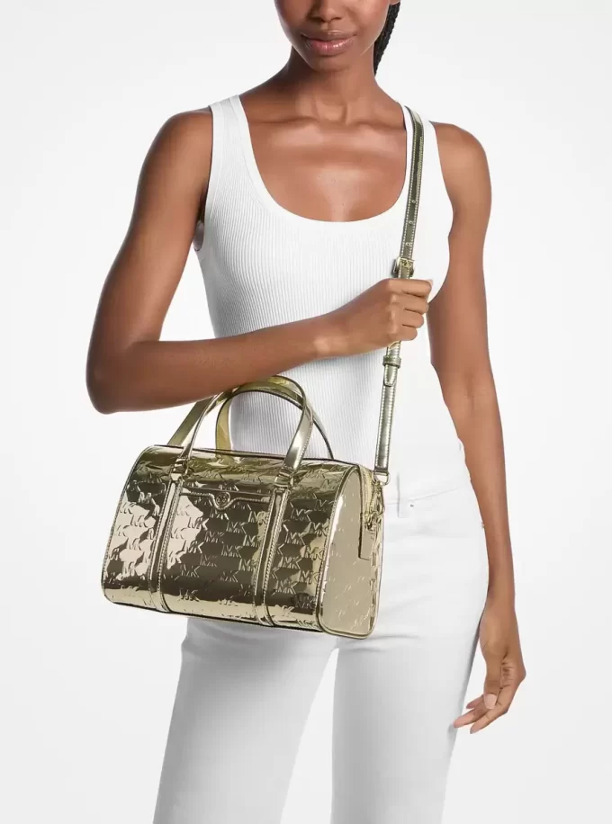 Jet Set Medium Metallic Logo Debossed Satchel Jet Set Medium Metallic Logo Debossed Satchel