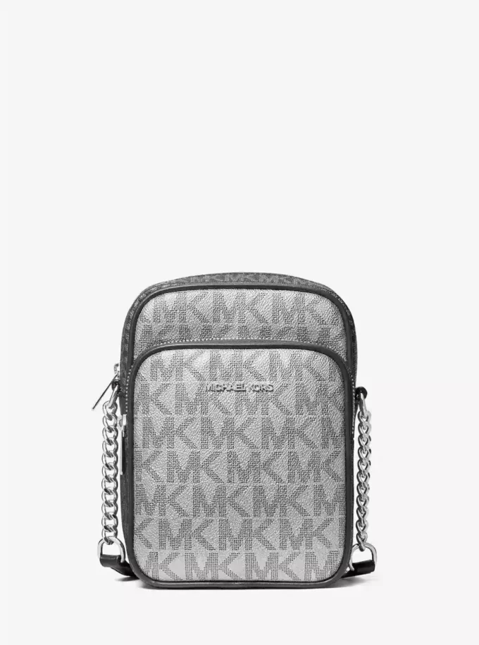 Jet Set Medium Metallic Signature Logo Crossbody Bag