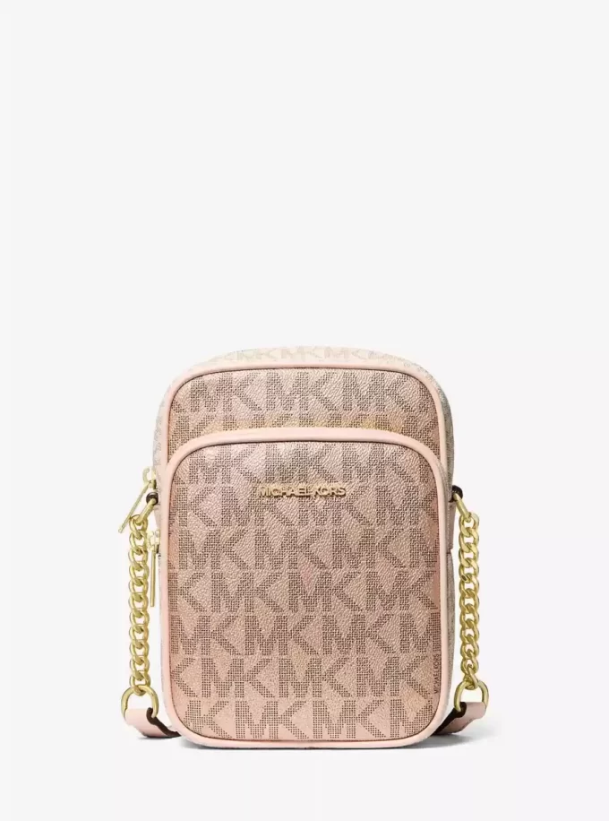 Jet Set Medium Metallic Signature Logo Crossbody Bag