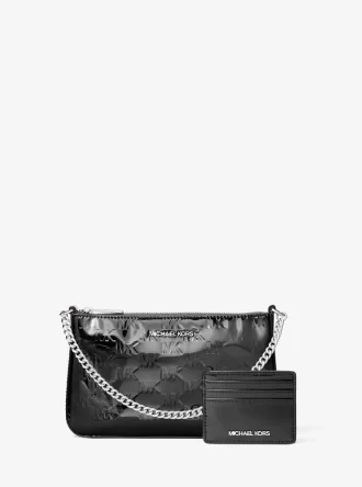 Jet Set Patent Logo Debossed Pochette and Card Case Gift Set