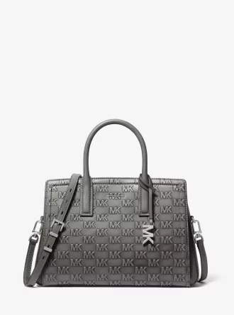 Laila Medium Logo Embossed Burnished Leather Satchel