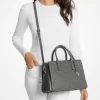 Laila Medium Logo Embossed Burnished Leather Satchel Laila Medium Logo Embossed Burnished Leather Satchel