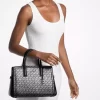 Laila Medium Metallic Signature Logo Satchel