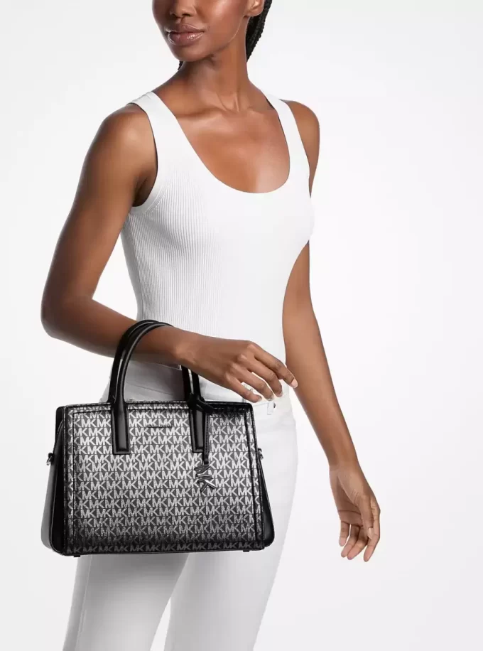 Laila Medium Metallic Signature Logo Satchel