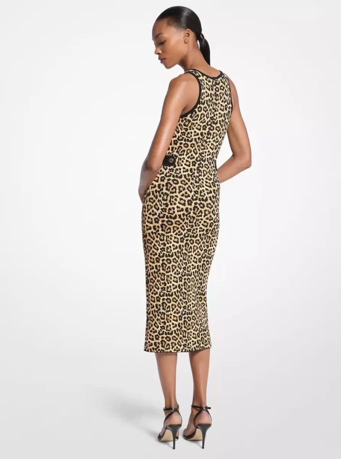 Leopard Print Stretch Viscose Midi Tank Dress