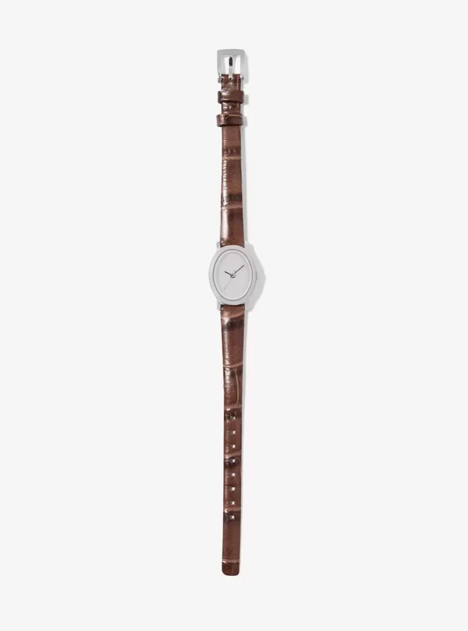 Limited-Edition Petite Maude Silver-Tone and Crocodile Embossed Leather Watch