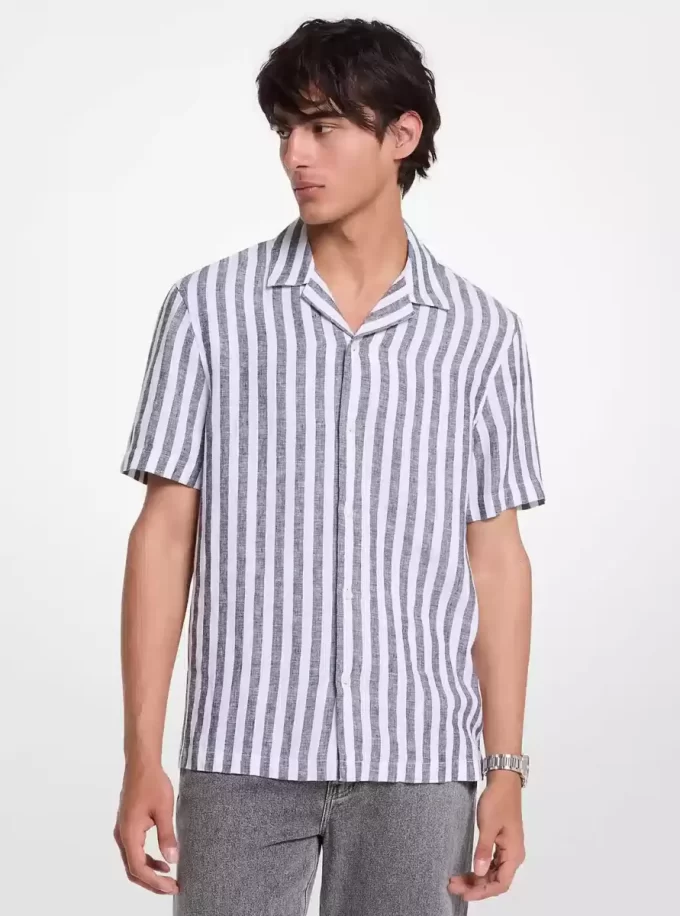 Linen and Cotton Blend Striped Shirt Linen and Cotton Blend Striped Shirt