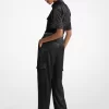 Logo Jacquard Satin Belted Jumpsuit
