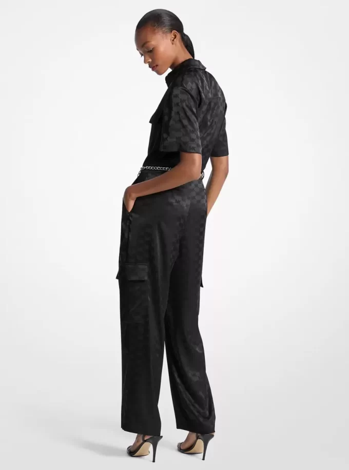 Logo Jacquard Satin Belted Jumpsuit