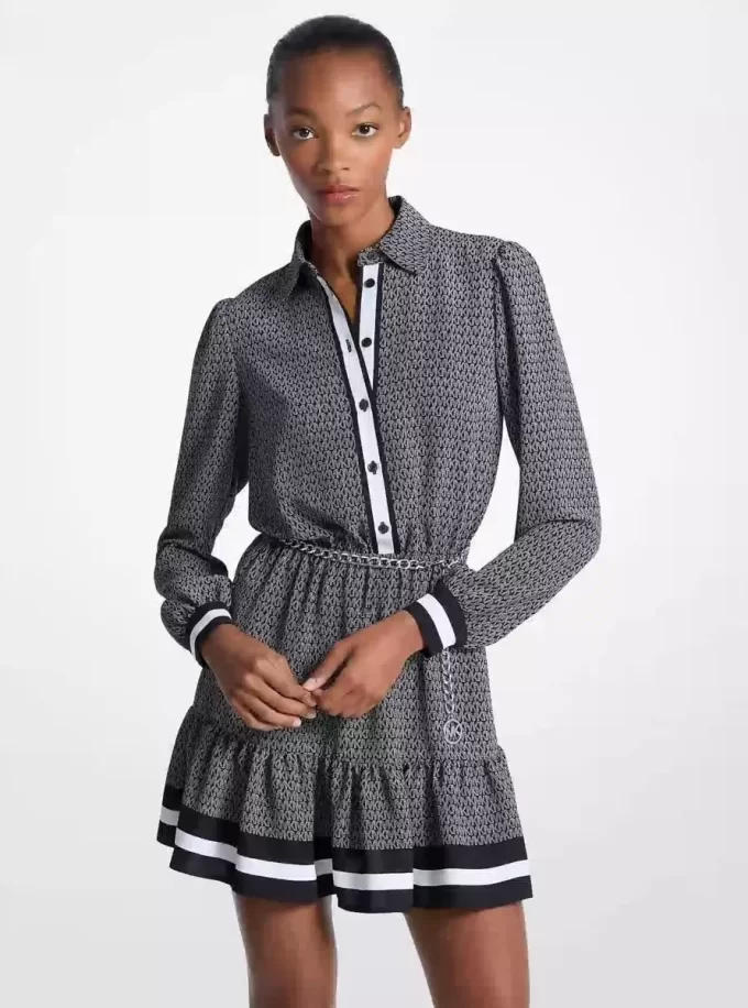 Logo Print Crepe Belted Mini Dress Logo Print Crepe Belted Mini Dress