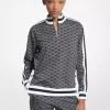 Logo Print Metallic Stretch Knit Half-Zip Jacket