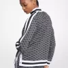 Logo Print Metallic Stretch Knit Half-Zip Jacket
