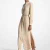 Logo Print Satin Belted Maxi Dress