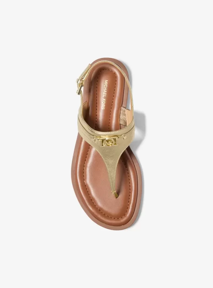 Mandy Metallic Leather T-Strap Sandal