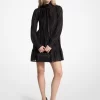 Metallic Clip Jacquard Tie-Neck Dress