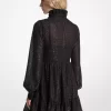 Metallic Clip Jacquard Tie-Neck Dress